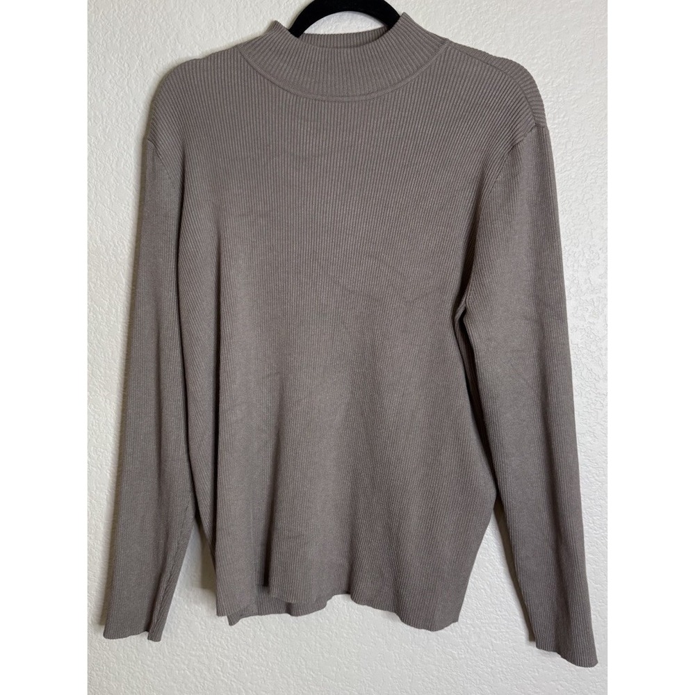 Chicos 3 US XL Sweater Taupe Ribbed Mock Neck Long Sleeve Pullover Layer Chic